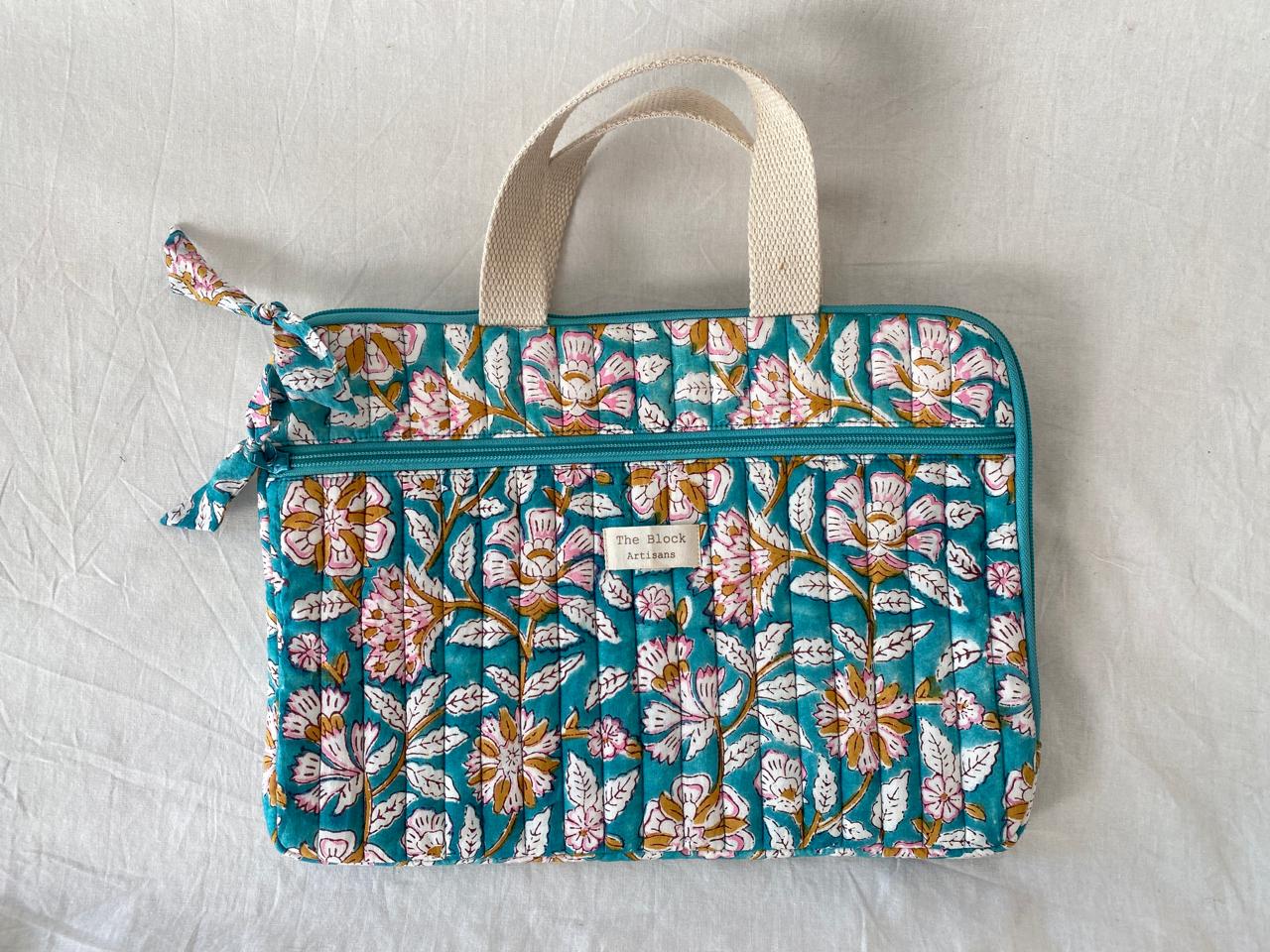 Turquoise Meadow Bloom Laptop Sleeve — Artisan Protection for Modern Workdays