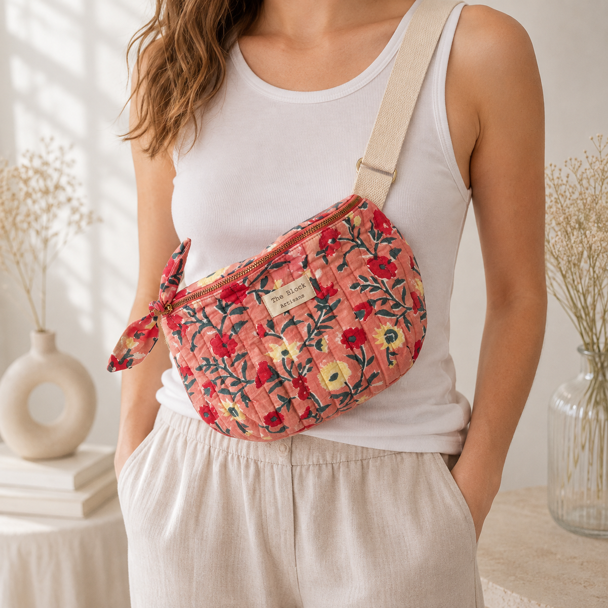 Coral Garden Floral Banana Bag Fanny Packs