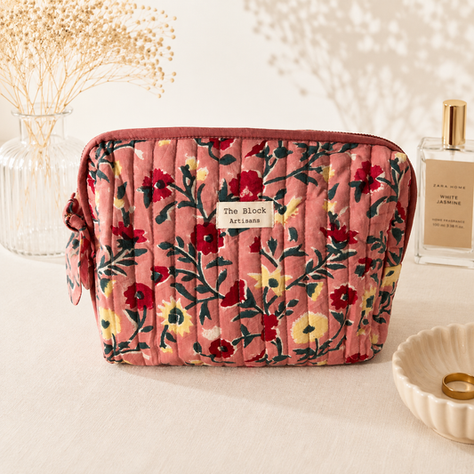 Coral Garden Floral Toiletry Bag — Travel Storage with Artisan Craft