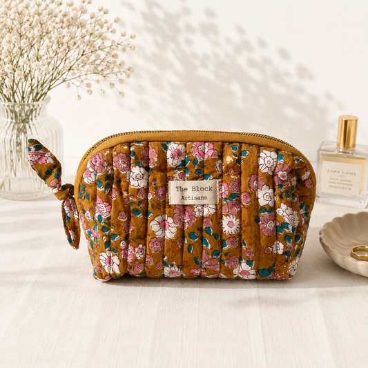Golden Marigold Floral Medium Toiletry Bag — Elegant Organisation for Everyday Essentials
