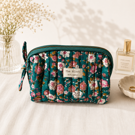 Turquoise Bloom Floral Medium Toiletry Bag — Practical Elegance for Everyday Essentials