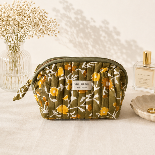 Golden Meadow Floral Medium Toiletry Bag — Elegant Organisation for Daily Essentials