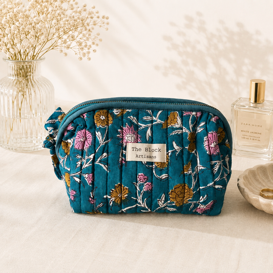 Blue Garden Bloom Medium Toiletry Bag — Elegant Organisation for Everyday Essentials