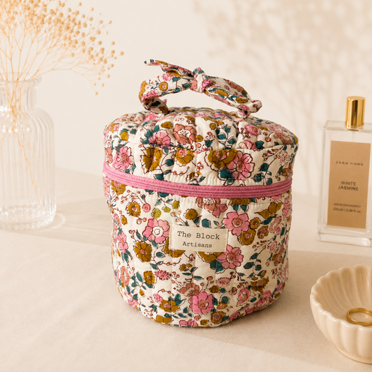 Bloom Garden Floral Vanity Bag — Beauty Storage with Artisan Charm