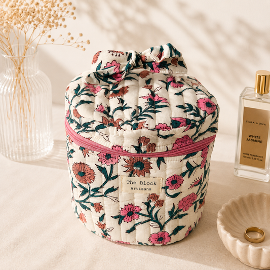 Spring Meadow Floral Vanity Bag — Organised Beauty with Botanical Elegance