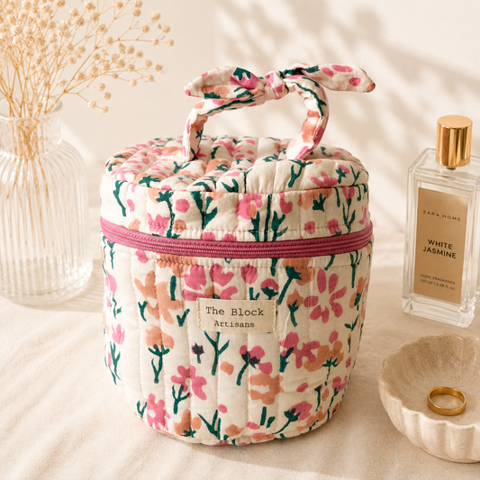 Mint Blossom Meadow Vanity Bag — Organised Beauty with Botanical Elegance