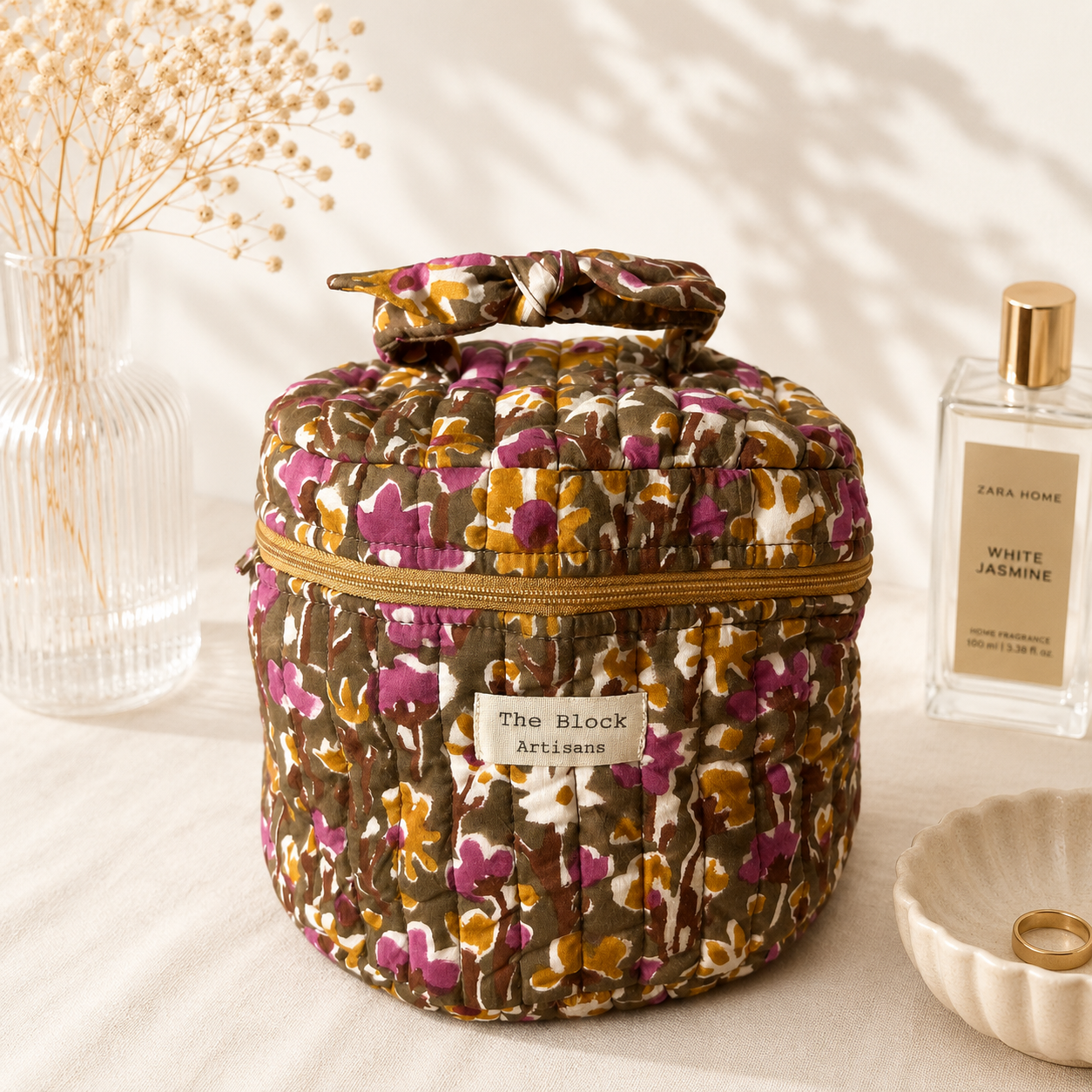 Olive Garden Bloom Vanity Bag — Organised Beauty with Garden Elegance