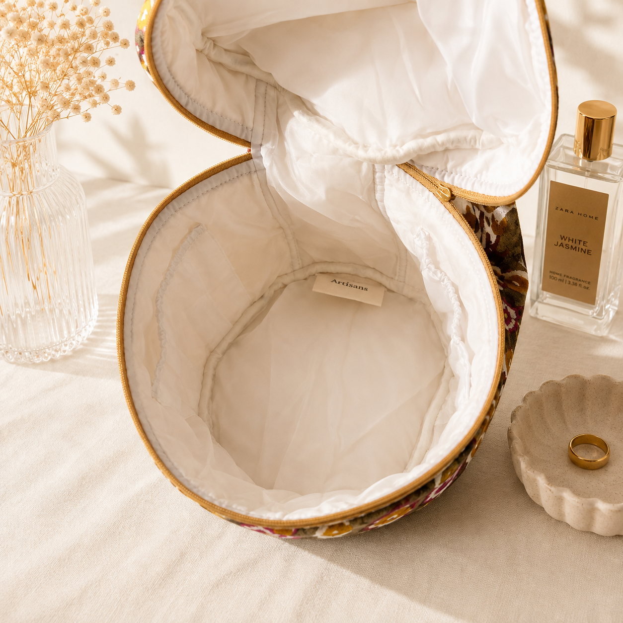 Olive Garden Bloom Vanity Bag — Organised Beauty with Garden Elegance