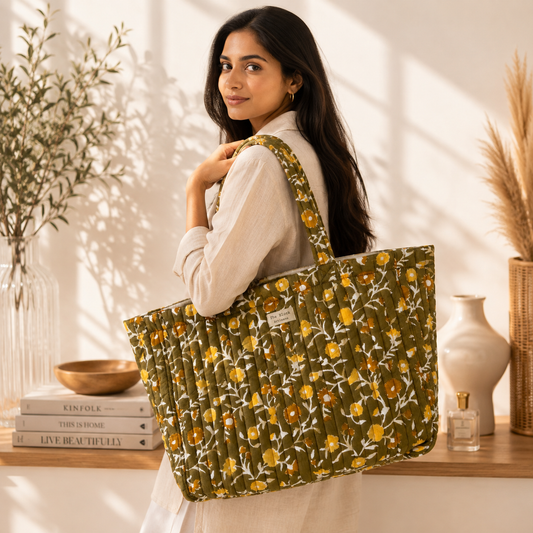 Golden Meadow Floral Tote Bag — Spacious Carry with Timeless Floral Charm