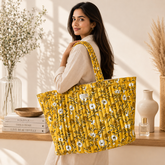 Sunny Meadow Floral Tote Bag — Spacious Carry with Sunny Artisan Charm