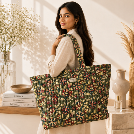 Vintage Garden Floral Tote Bag — Spacious Carry with Botanical Artisan Charm