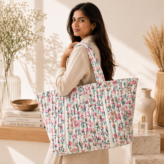 Mint Blossom Meadow Tote Bag — Spacious Carry with Fresh Floral Charm