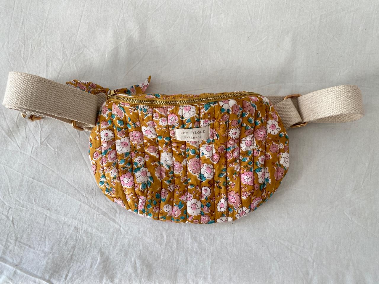 Golden Marigold Floral Toiletry Bag — Travel Storage Inspired by Jaipur Craft