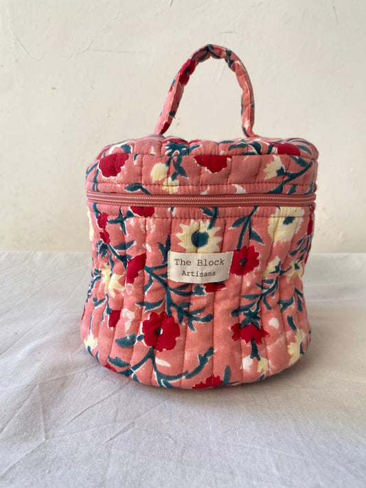 Coral Garden Floral Vanity Bag — Organised Beauty with Handcrafted Elegance
