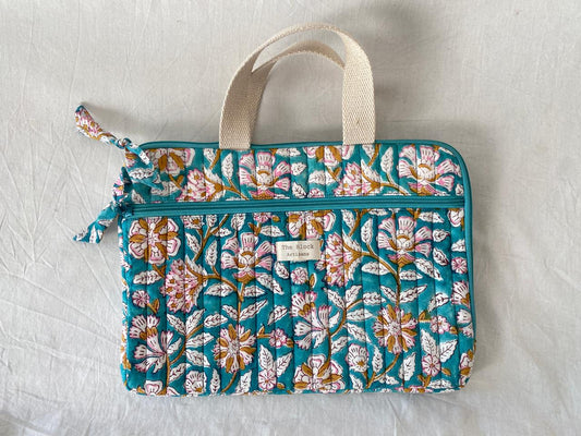Turquoise Meadow Bloom Laptop Sleeve — Artisan Protection for Modern Workdays